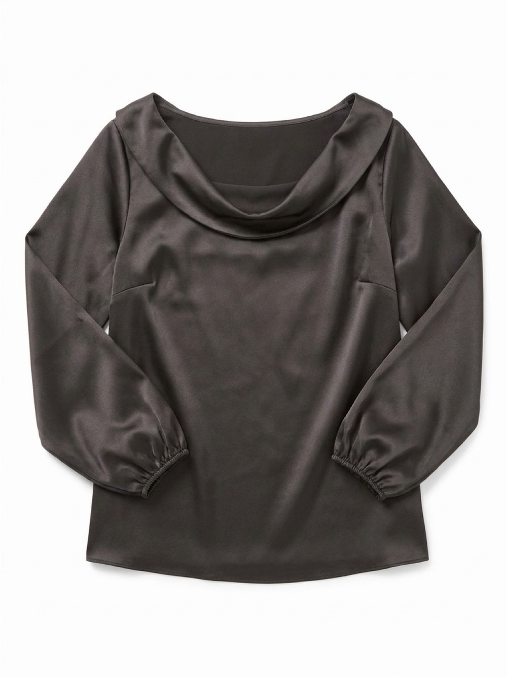 City Chic Satin Cowl-Neck Long Sleeve Top - Charcoal Gray